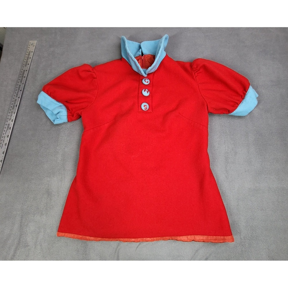 Vintage Pennant JV Basketball Dress Puff Sleeve Shirt Youth Girls Red embroider